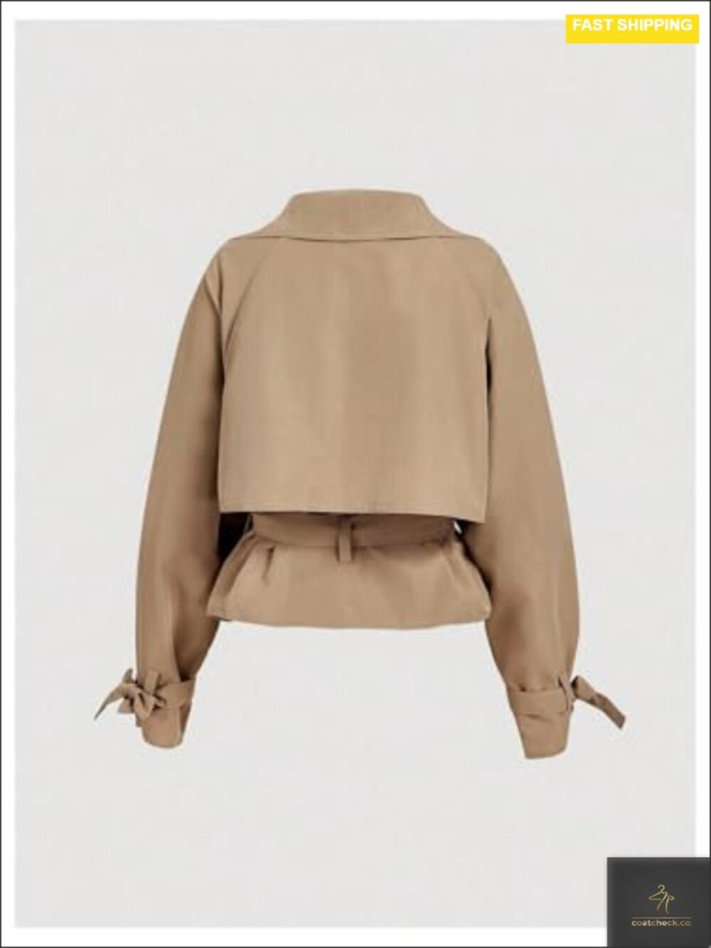 Womens Wrap Tie Belted Trench Coat Double Breasted Lapel Long Sleeve - Picture 2 of 4